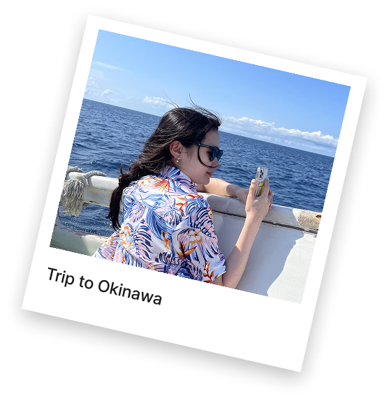 Jiwon on a boat in Okinawa.