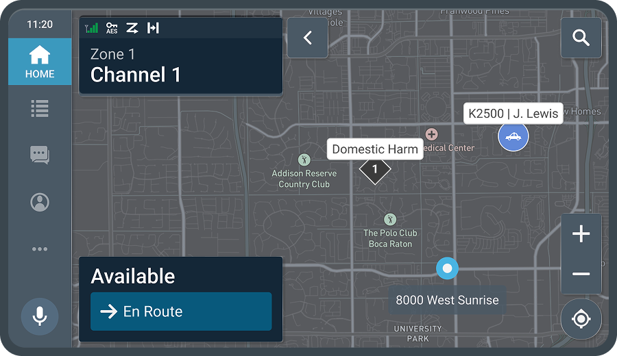 A rejected layout with the availability widget pinned to a fixed position at the bottom left, detached from the channel panel.